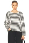 Skall Studio Loui Oversized Tee In Dark Navy & White Stripe