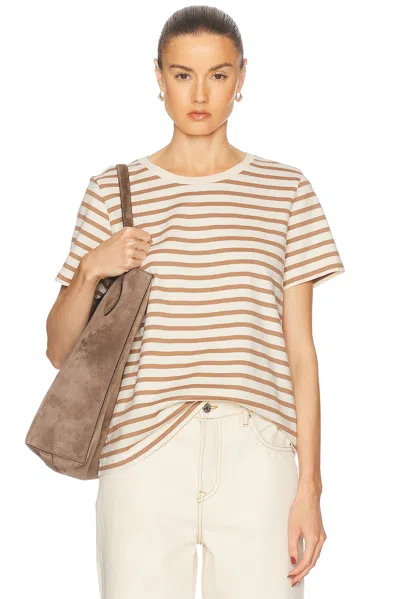 Skall Studio Loui Regular Tee In Light Brown & White Stripe
