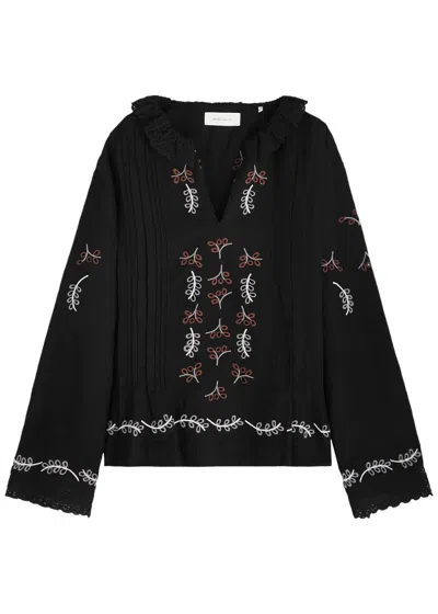 Skall Studio Maya Embroidered Linen-blend Blouse In Black