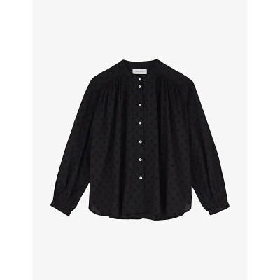 Skall Studio Womens Black Rita Dot-embroidered Organic-cotton Shirt