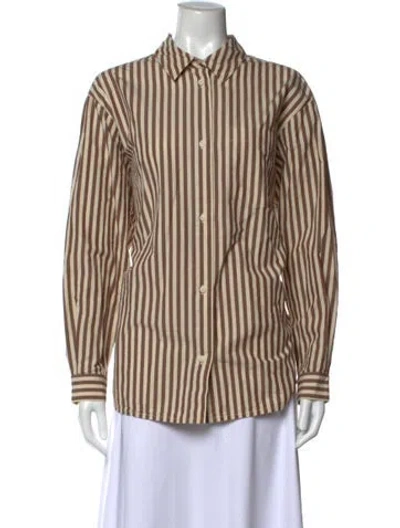 Pre-owned Skall Studio Striped Long Sleeve Button-up Top In Neutrals