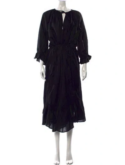 Pre-owned Skall Studio Tie Neck Midi Length Dress In Black