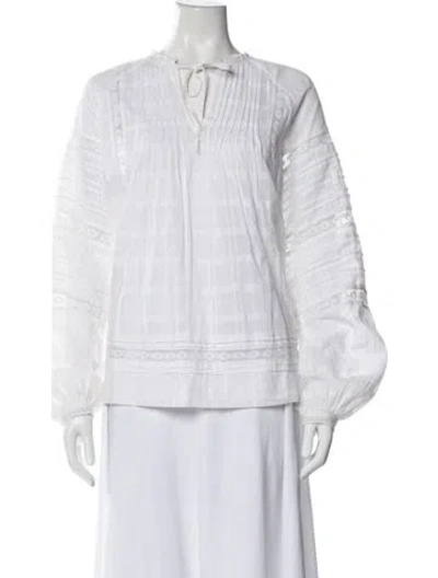 Pre-owned Skall Studio V-neck Long Sleeve Blouse In White