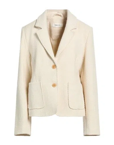 Skall Studio Woman Blazer Cream Size 6 Recycled Cotton, Cotton In White