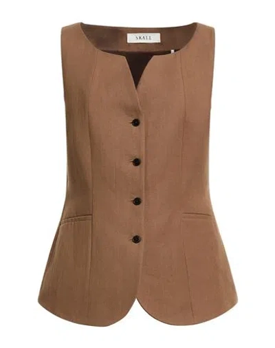 Skall Studio Woman Tailored Vest Brown Size 10 Linen, Recycled Cotton, Organic Cotton