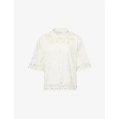 Skall Studio Womens Antique White Talia Embroidered Cotton Shirt