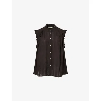 Skall Studio Womens Black Juliane Ruffled Cotton Top In Multi