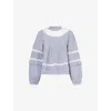 Skall Studio Womens Blue White Stripe Belle Embroidered Striped Cotton Blouse In Blue White Stripe