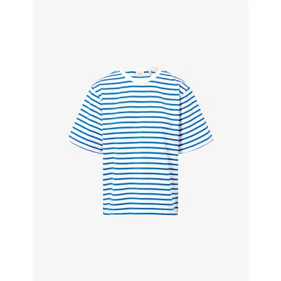 Skall Studio Womens Blue White Stripe Boyfriend Oversized Cotton T-shirt In Multi