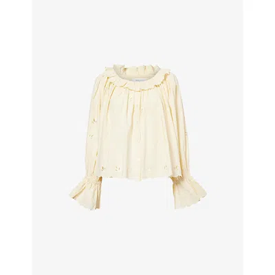 Skall Studio Womens Buttermilk Fleurie Embroidered Cotton-and-linen Blouse In Neutral