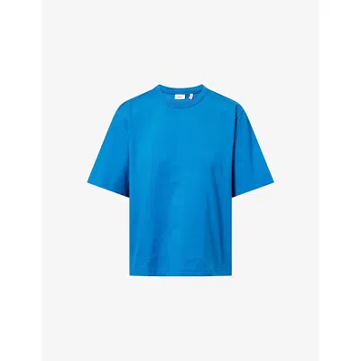 Skall Studio Womens Classic Blue Boyfriend Oversized Cotton T-shirt Xs