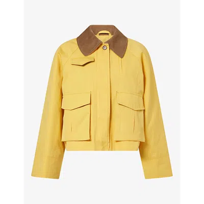 Skall Studio Womens Marigold Yellow Gaby Corduroy-collar Cotton Jacket