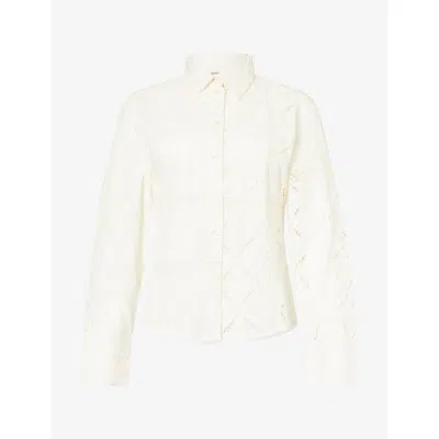Skall Studio Womens Off White Fauna Floral-embroidered Cotton Shirt