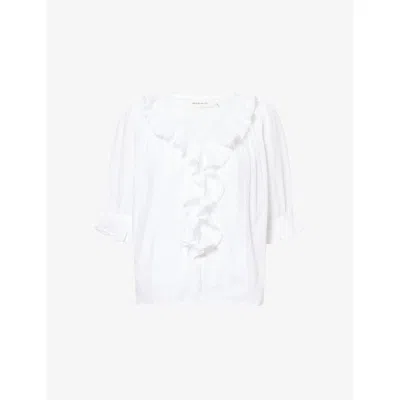 Skall Studio Womens Optic White Clea Frilled Cotton Top