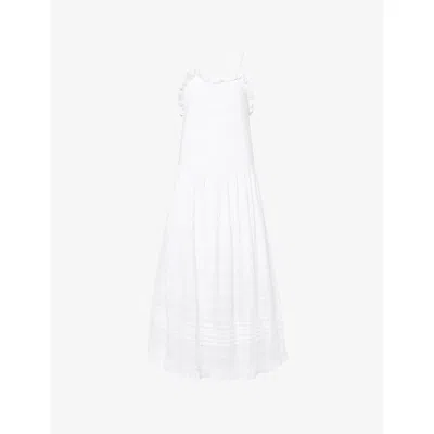 Skall Studio Womens Optic White Fiore Frilled Cotton Midi Dress
