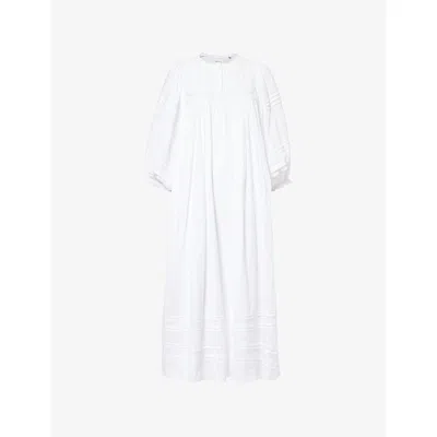 Skall Studio Womens Optic White Florentine Embroidered Cotton Midi Dress