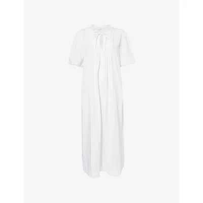 Skall Studio Womens Optic White Freesia Pleated Cotton Midi Dress