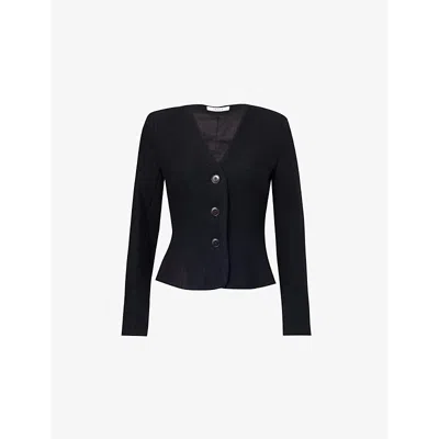 Skall Studio Womens Adriane V-neck Textured Wool Blazer Black