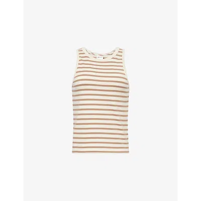 Skall Studio Womens Light Brown White Stripe Loui Striped Cotton-jersey Top