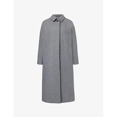 Skall Studio Womens Mary Longline Raglan-sleeve Wool Coat Grey Structure