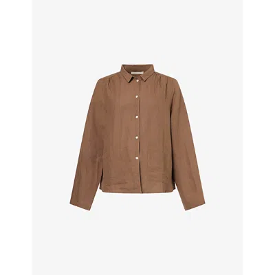 Skall Studio Womens  Nettle Relaxed-fit Linen Shirt In Cedar Brown