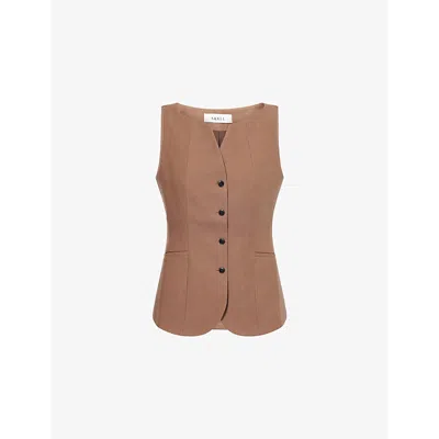 Skall Studio Womens Warm Brown Toni Welt-pockets Linen And Cotton-blend Waistcoat