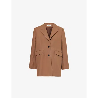 Skall Studio Womens Milan Peak-lapels Relaxed-fit Linen And Cotton-blend Blazer Warm Brown