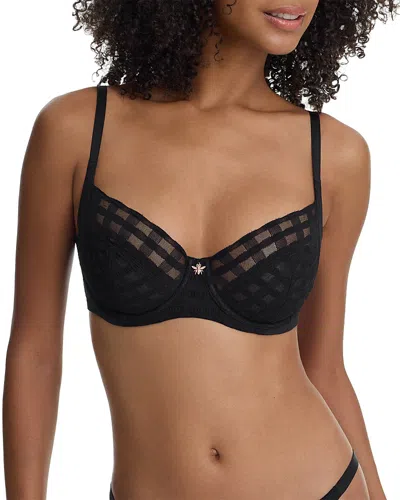 Skarlett Blue Bonbon Full Coverage Gingham Lace Bra In Black