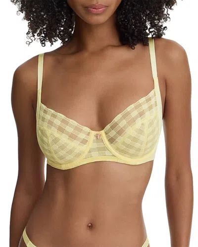 Skarlett Blue Bonbon Full Coverage Gingham Lace Bra In Yellow