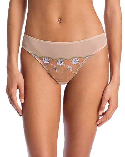 Skarlett Blue Enamoured Floral Embroidered Thong In Ice Purple Combo