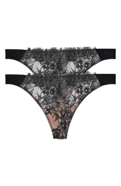 Skarlett Blue Entice 2-pack Thongs In Black/nylon