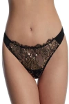 Skarlett Blue Entice Lace Front Thong In Black/rose Gold