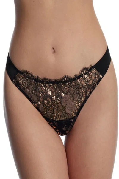 Skarlett Blue Entice Lace Front Thong In Black/rose Gold