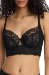 Skarlett Blue Minx Longline Side Support Lace Bra In Black