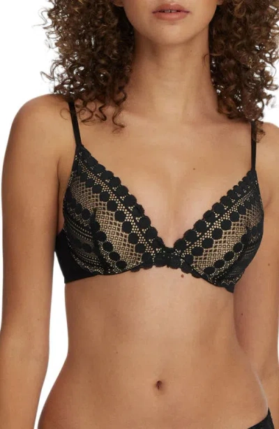 Skarlett Blue Seduced Lace Underwire Push-up Bra In Black/nylon