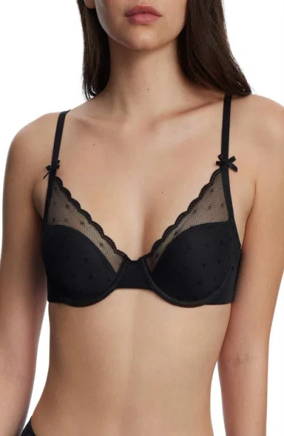 Skarlett Blue Siren Lightly Lined Dotted Lace Bra In Black