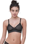 Skarlett Blue Spellbound Sheer Plunge Wireless Bralette In Black