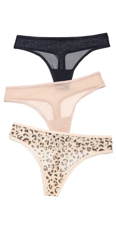 Skarlett Blue Spellbound Thong 3 Pack Black/nylon/leopard