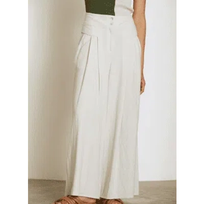 Skatie - Washed Linen Palazzo Trousers In White