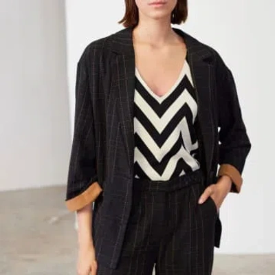 Skatie Blazer Linen Checkered In Black