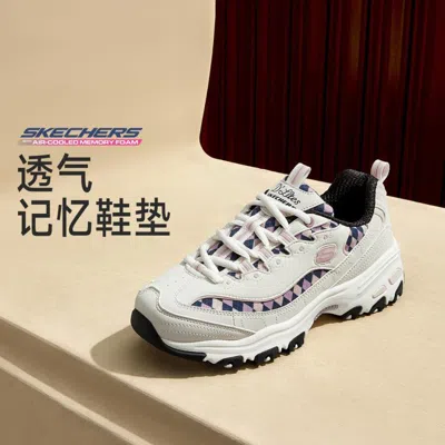 Skechers 斯凯奇 【经典菱格纹】女鞋老爹鞋女休闲鞋运动休闲鞋透气柔软舒适春季 In White