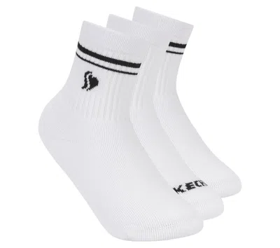 Skechers 3 Pack Girls' Low Crew Ribbed Socks In White