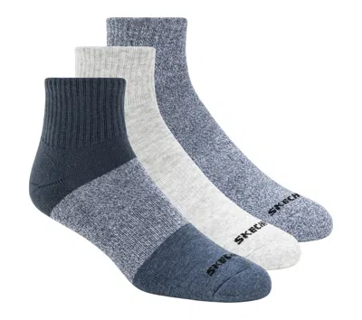 Skechers 3 Pack Men's Colorblock Quarter Socks In Blue
