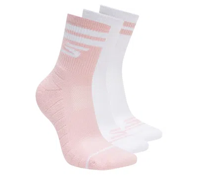 Skechers 3 Pack Women's Performance Pickleball Varsity Stripe Low Crew Socks In Pink