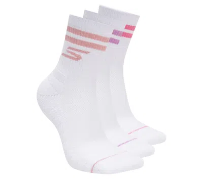Skechers 3 Pack Women's Performance Pickleball Varsity Stripe Low Crew Socks In White
