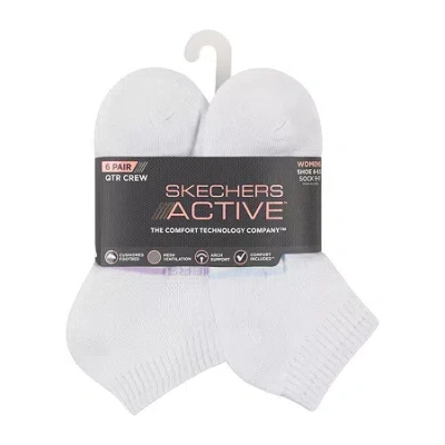 Skechers Active Womens Multi-pack 6 Pair Quarter Ankle Socks In White