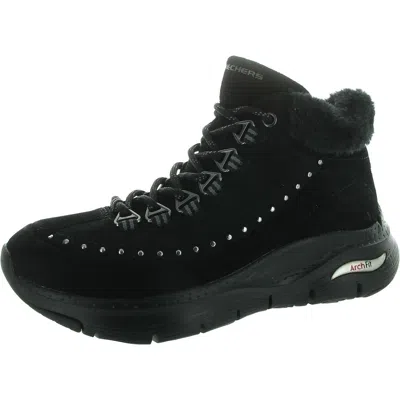 Skechers Arch Fit-goodnight Womens Studded Suede Winter & Snow Boots In Black