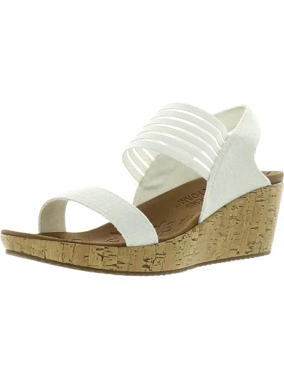 Skechers Beverlee-smitten Kitten Womens Shimmer Platform Wedge Sandals In White