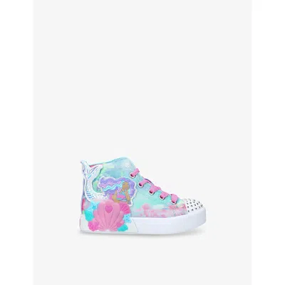 SKECHERS BLUE OTHER KIDS' TWINKLE MAGIC WOVEN HIGH-TOP LIGHT-UP TRAINERS EUR 27 / 9 UK