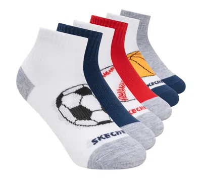 Skechers Boy's 6 Pack Sports Quarter Crew Socks In Gray